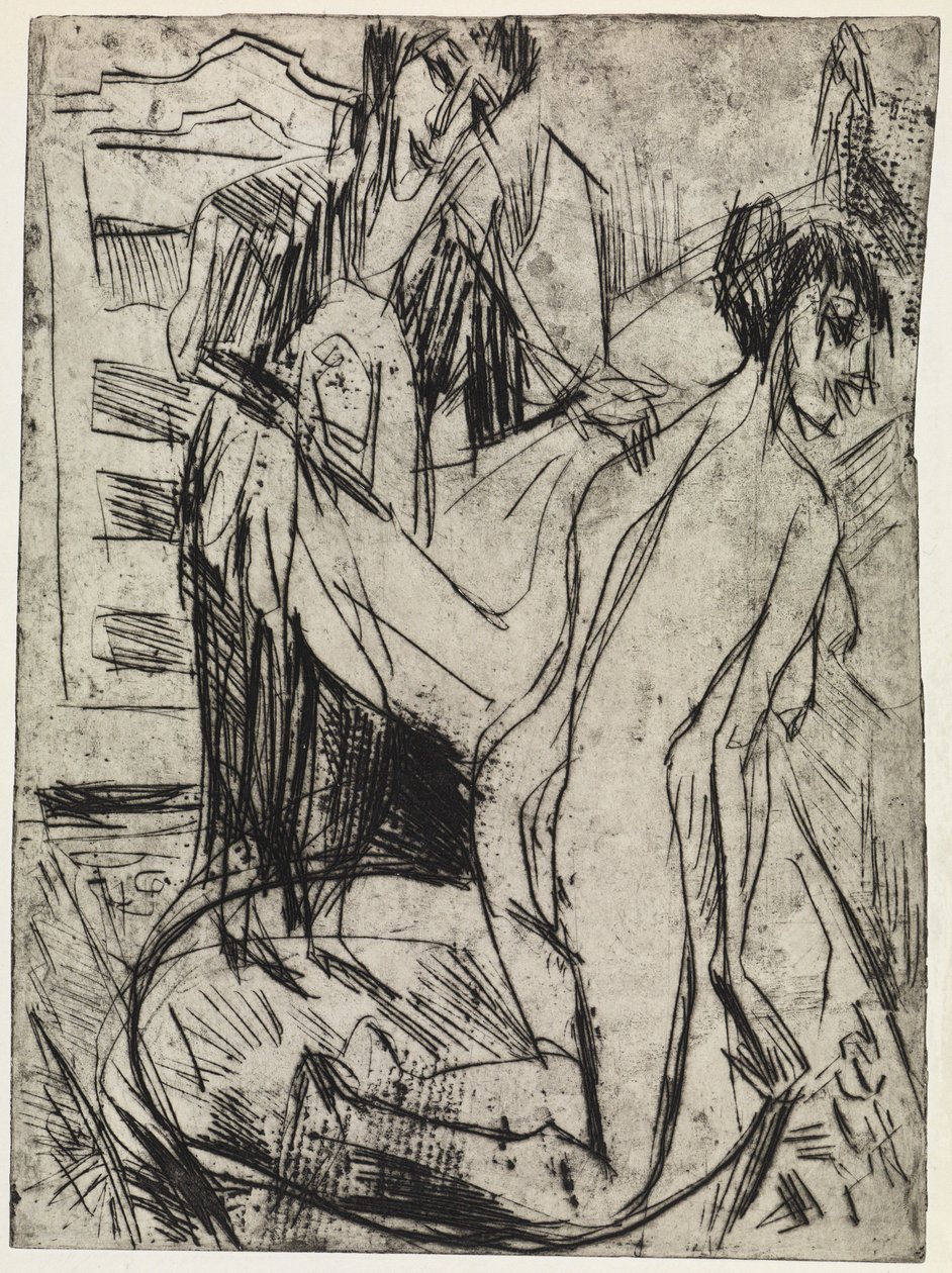 Kolme hahmoa / Nainen kuivaa uimaria tekijältä Ernst Ludwig Kirchner