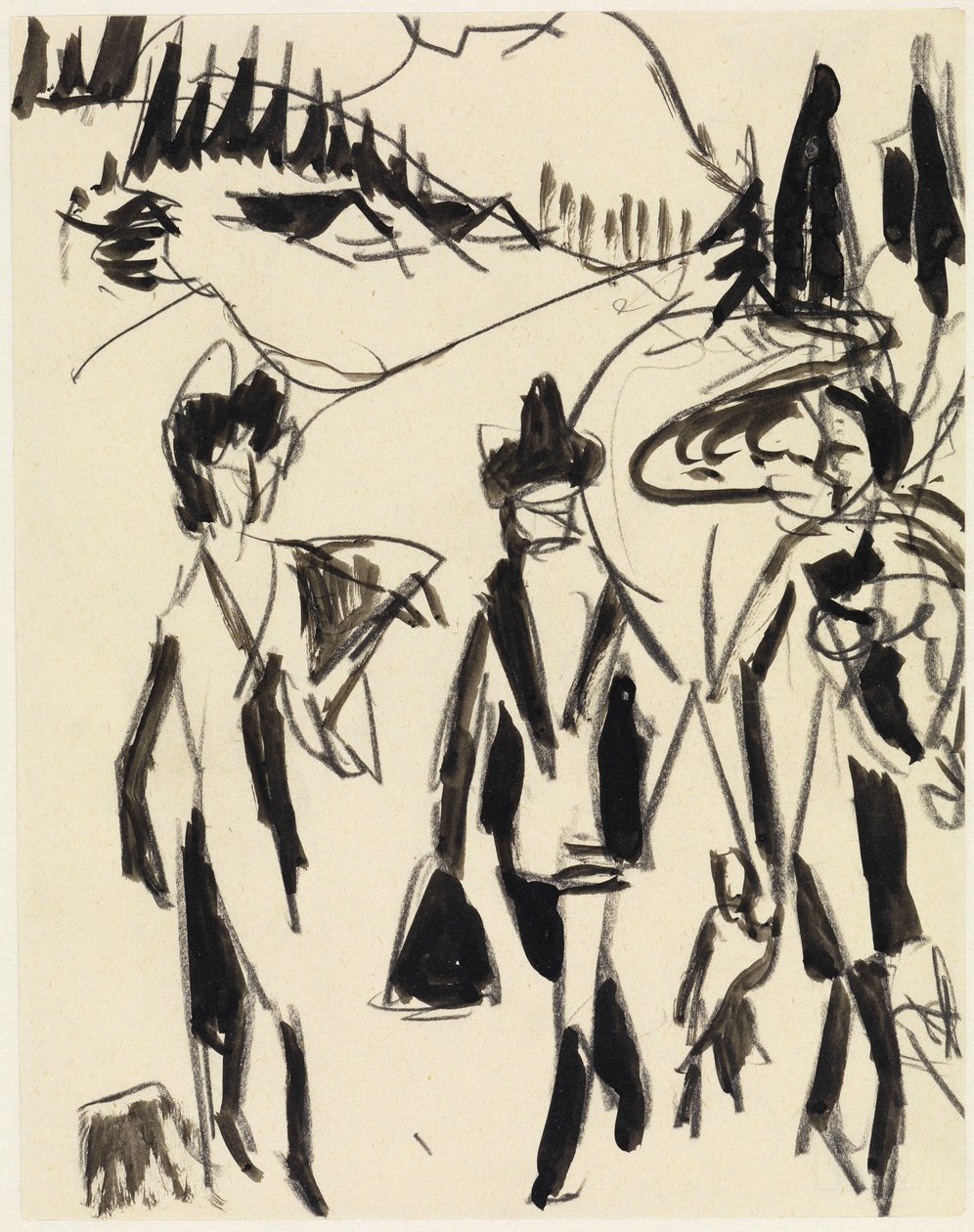Kolme kävelijää vuoristomaisemassa tekijältä Ernst Ludwig Kirchner