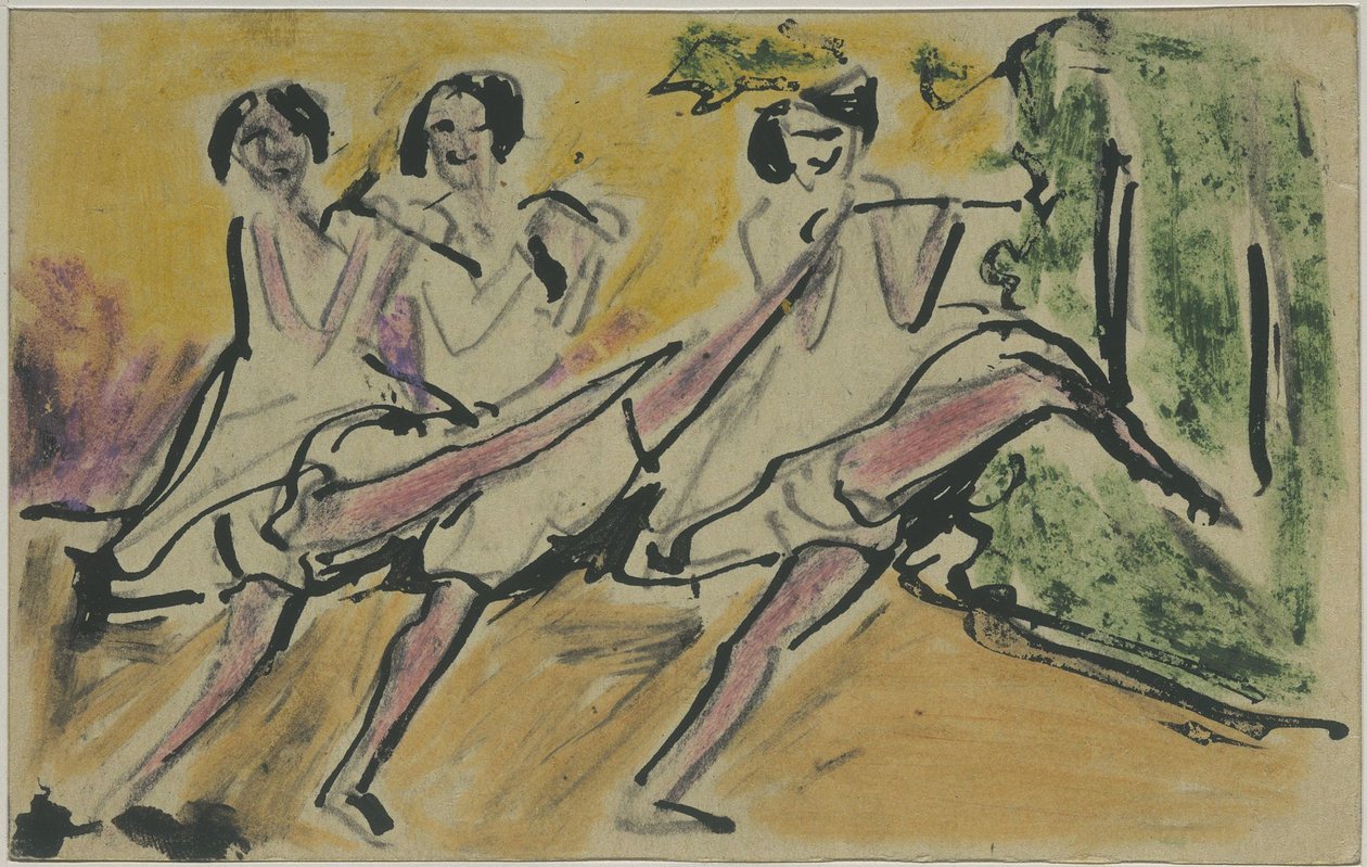 Drei Tänzerinnen (Postkarte an Otto und Maschka Mueller) tekijältä Ernst Ludwig Kirchner