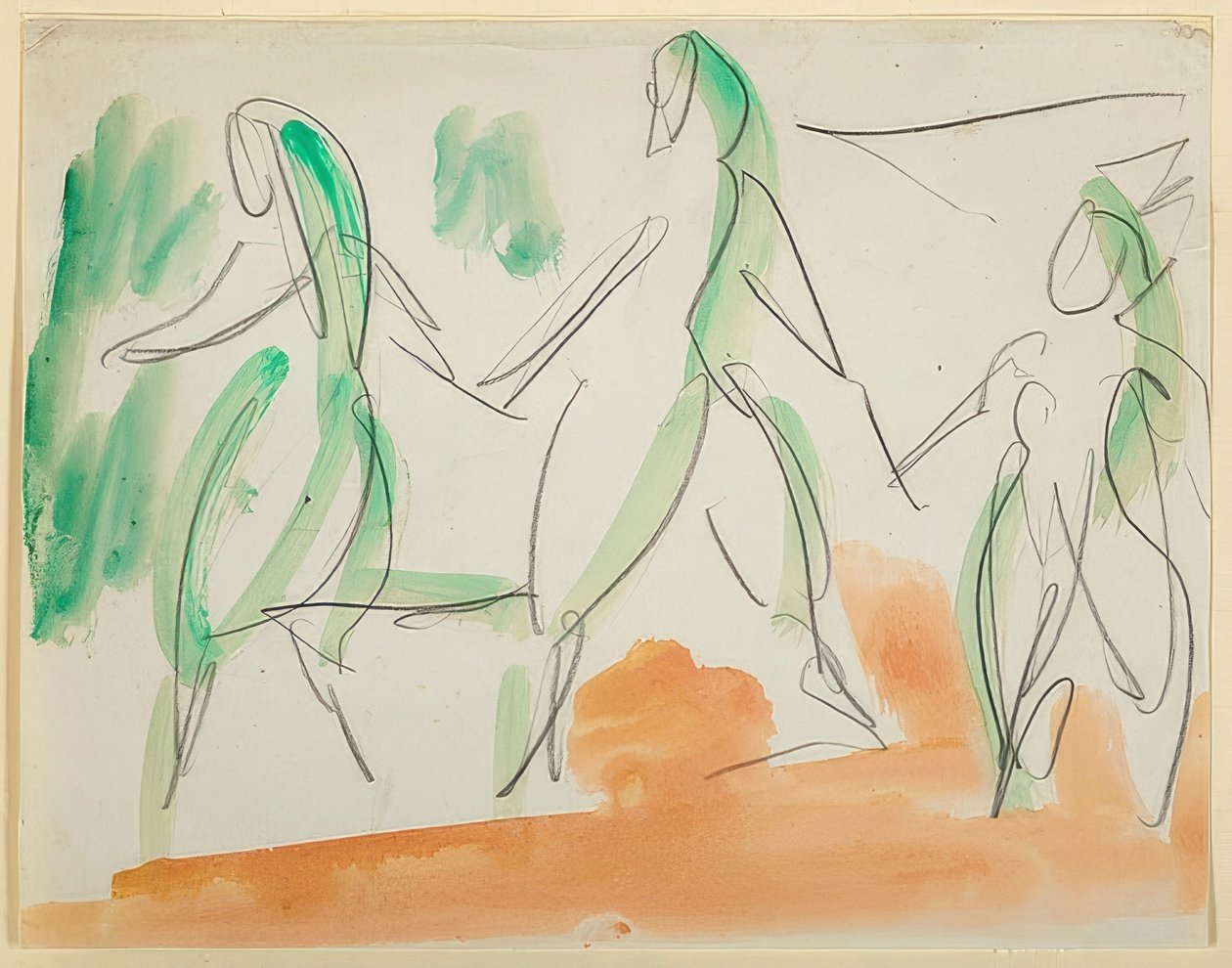Kolme tanssijaa. 1911 Folkwangin luonnoskirja (s. 34) tekijältä Ernst Ludwig Kirchner