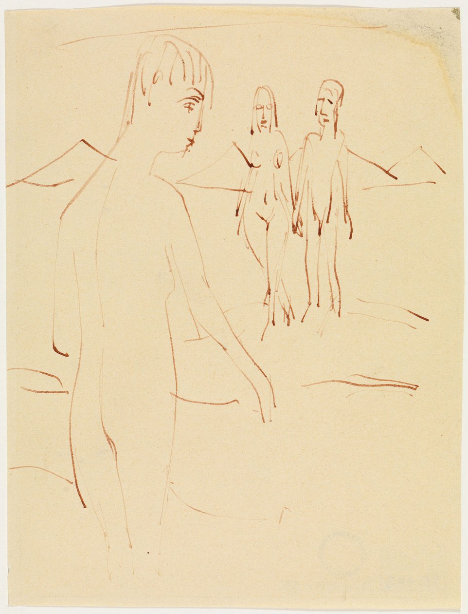 Kolme seisovaa akteja ulkona tekijältä Ernst Ludwig Kirchner