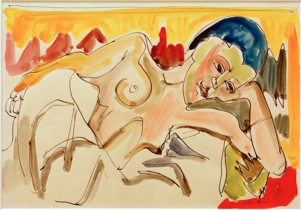E.L. Kirchner, makuuasennossa oleva nainen, jolla on paljas ylävartalo tekijältä Ernst Ludwig Kirchner