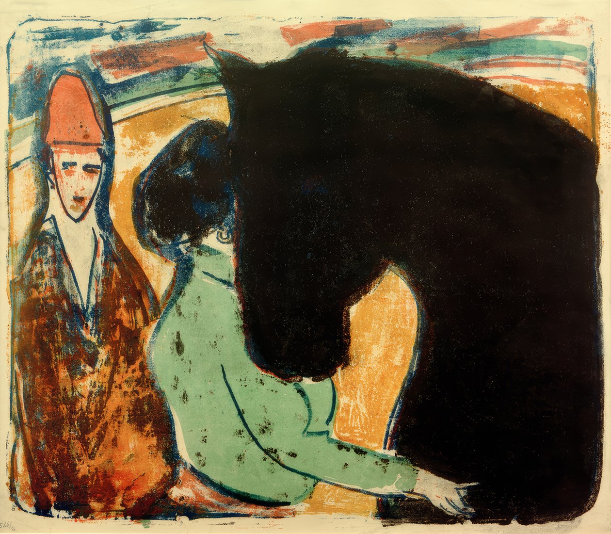 E.L. Kirchner, musta ori, ratsastaja ja klovni tekijältä Ernst Ludwig Kirchner