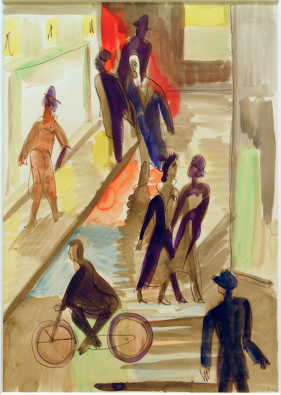 E.L.Kirchner, katukohtaus polkupyörän kanssa tekijältä Ernst Ludwig Kirchner