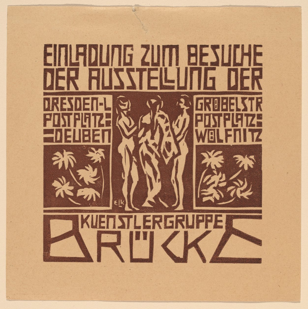 Kutsu Brücke-taiteilijaryhmän näyttelyyn tekijältä Ernst Ludwig Kirchner