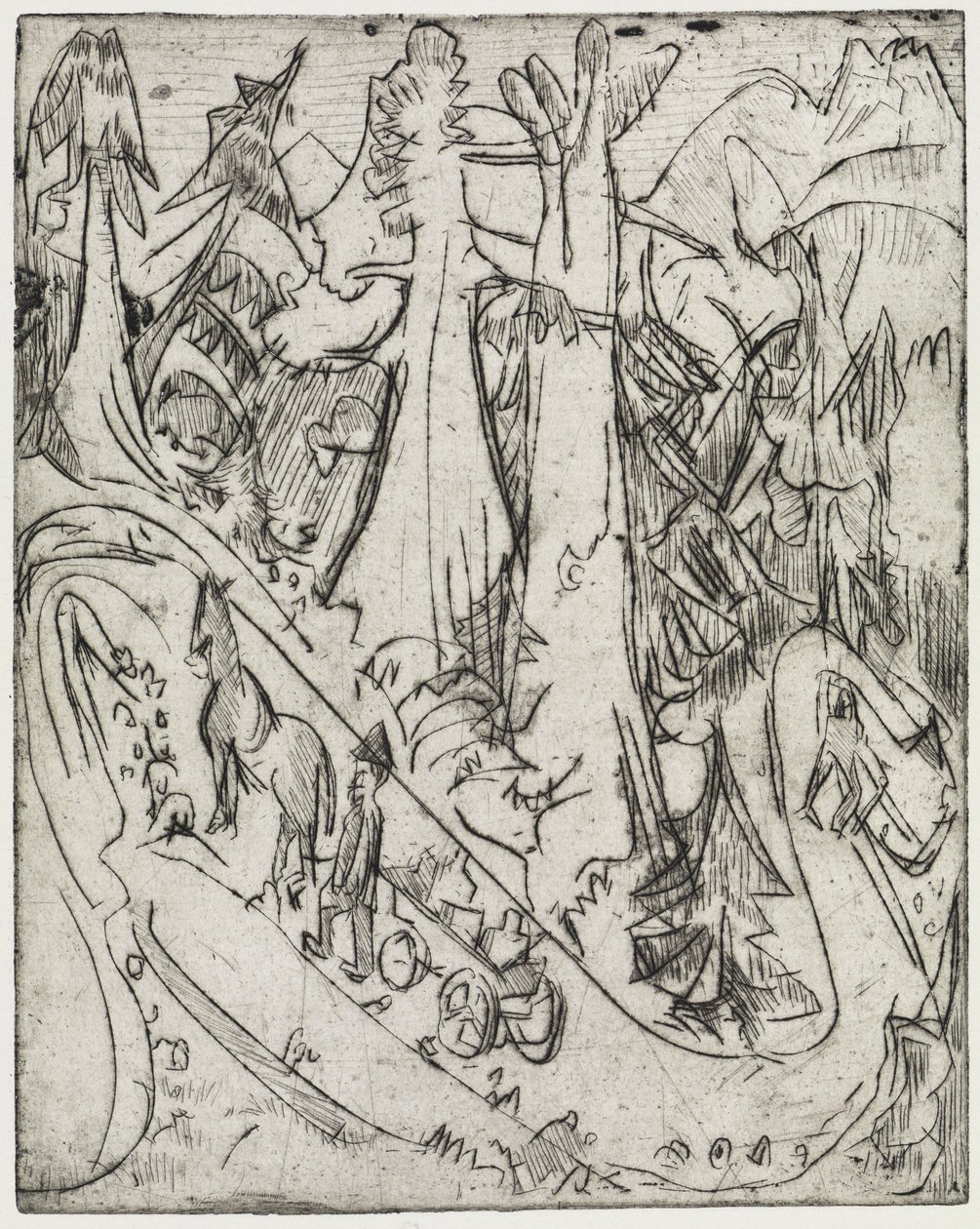 Vuohien ja maitoauton kuljettaminen vuoristotietä pitkin tekijältä Ernst Ludwig Kirchner