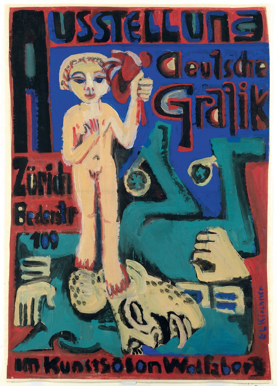 Saksalaisen grafiikan näyttely Kunstsalon Wolfsbergissä; Saksalaisen grafiikan näyttely Wolfsbergin taidehallissa, n. 1921-1923 tekijältä Ernst Ludwig Kirchner