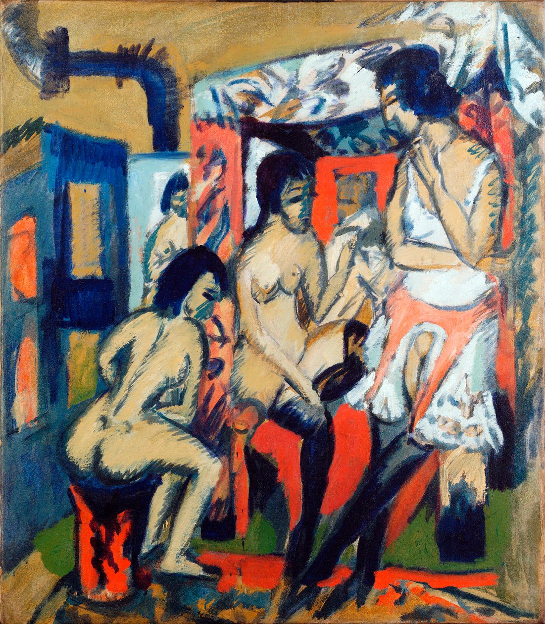Alastomia naisia ​​studiossa - Ernst Ludwig Kirchnerin (1880-1938) maalaus tekijältä Ernst Ludwig Kirchner