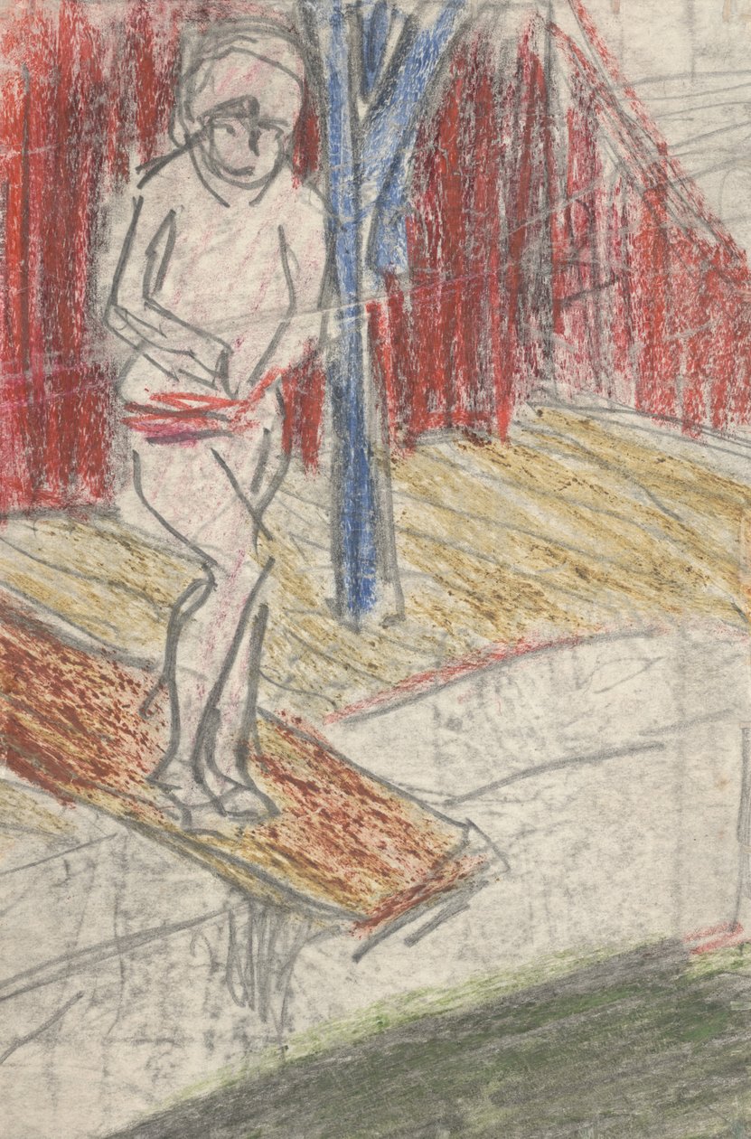 Kuva ponnahduslaudalla (kynä ja värikynä paperilla) tekijältä Ernst Ludwig Kirchner