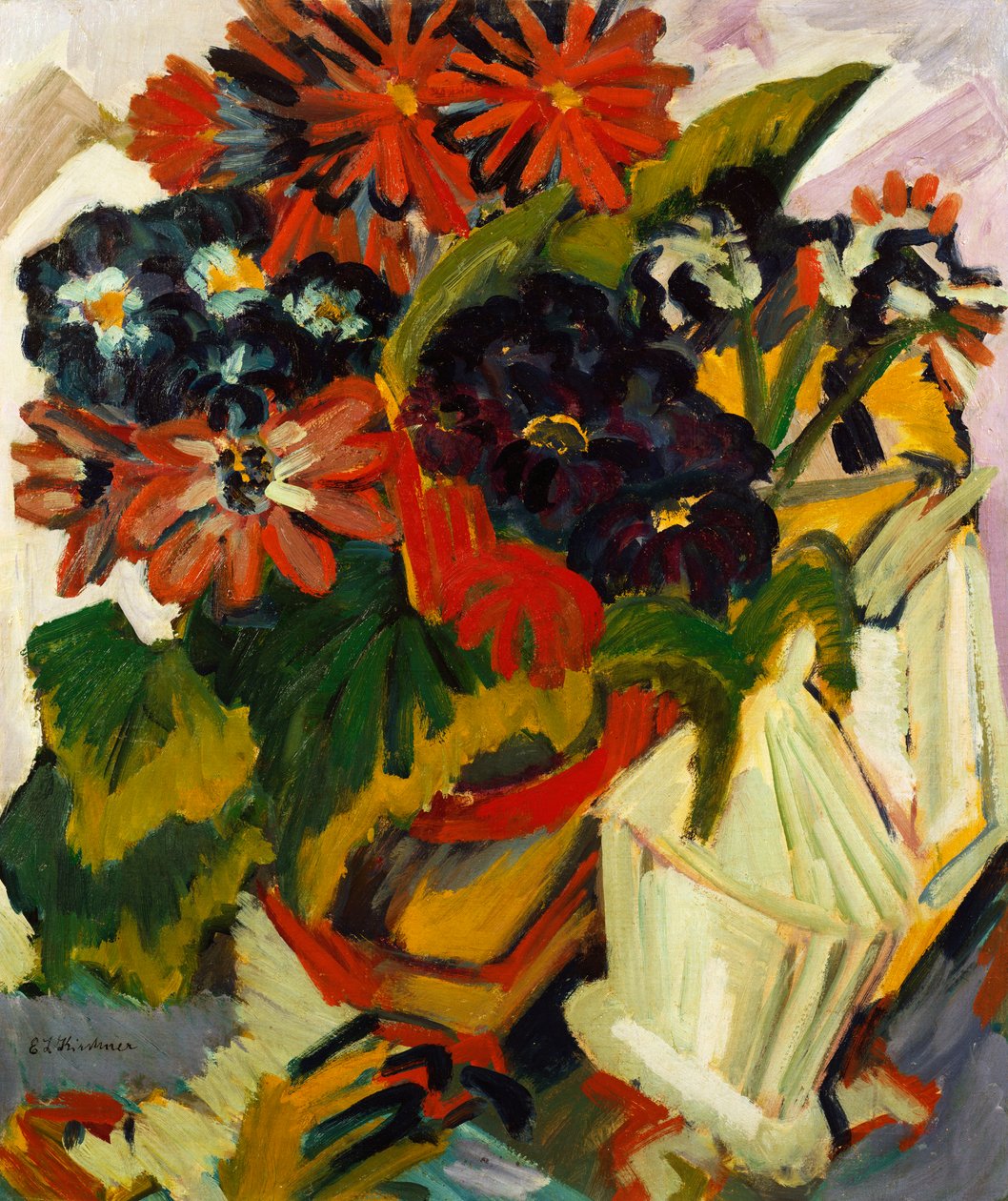 Kukkaruukku ja sokerikulho, 1918-19 tekijältä Ernst Ludwig Kirchner