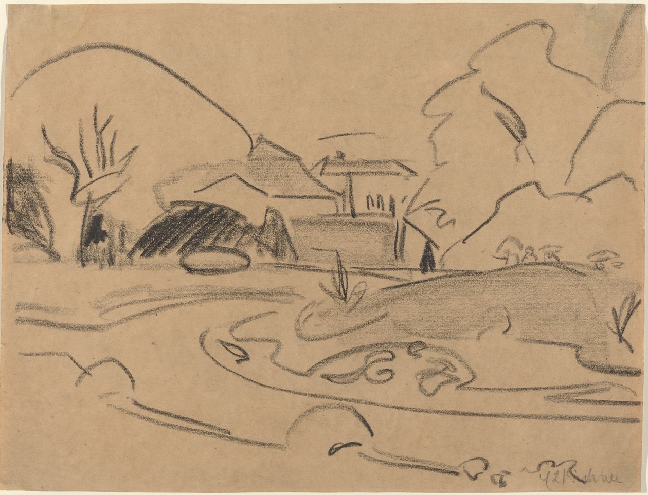 Kävelypolut ja paviljonki Dresden Grosser Gartenissa tekijältä Ernst Ludwig Kirchner