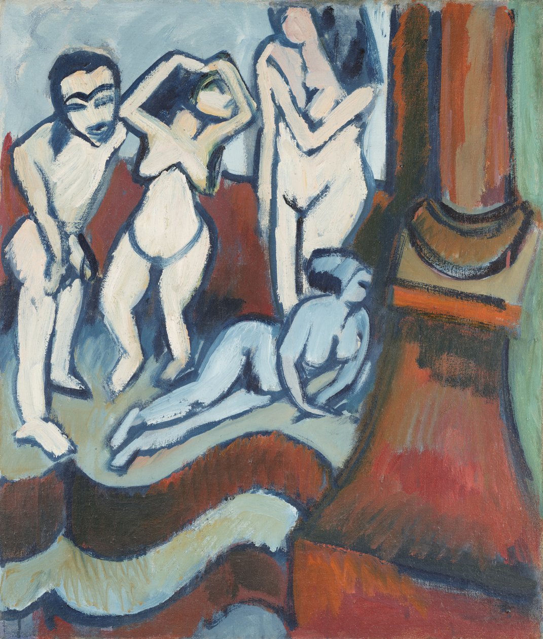 Neljä puuveistosta (recto) tekijältä Ernst Ludwig Kirchner