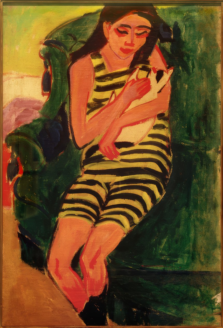 Fränzi kissan kanssa tekijältä Ernst Ludwig Kirchner