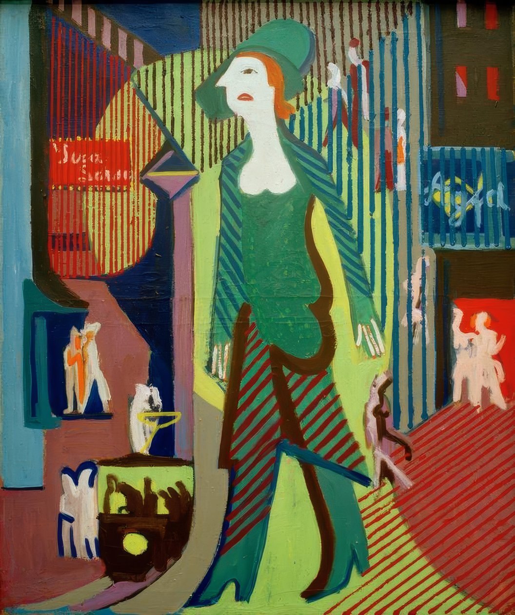 Nainen kävelee kadulla yöllä; Yön nainen tekijältä Ernst Ludwig Kirchner