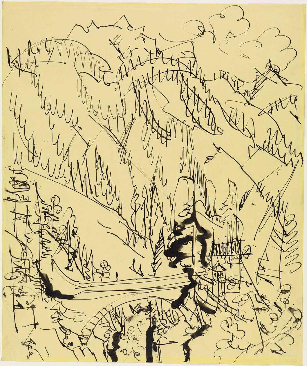 Vuoristomaisema ja silta tekijältä Ernst Ludwig Kirchner