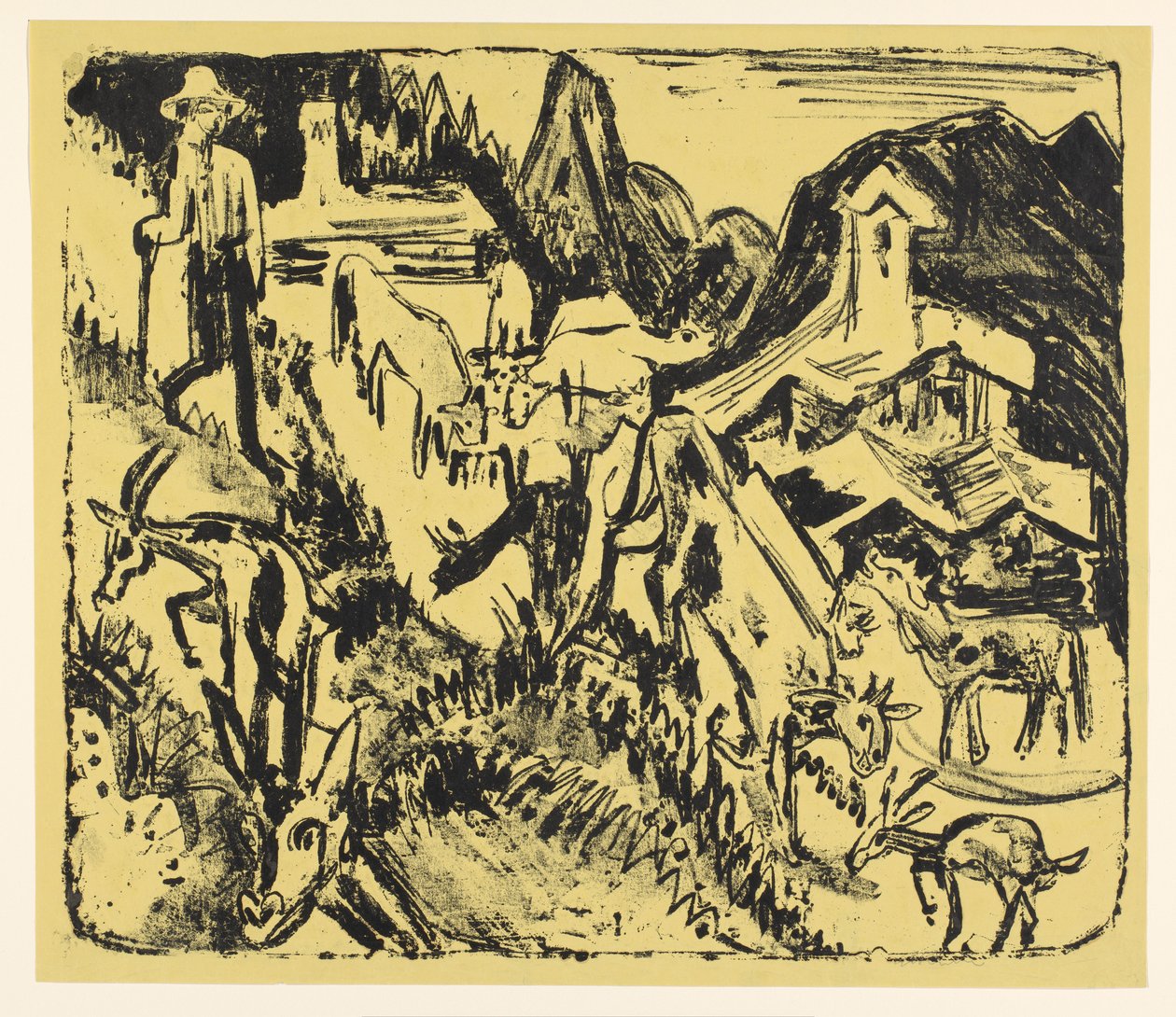 Vuohipaimen laumansa kanssa vuorilla tekijältä Ernst Ludwig Kirchner
