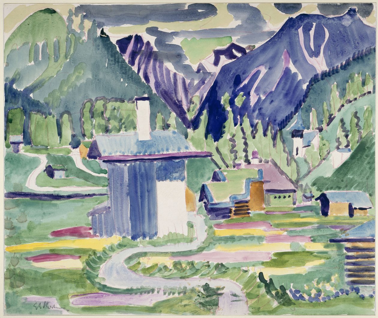 Talot Islenissä, josta avautuu näkymä Frauenkirchin kirkkoon tekijältä Ernst Ludwig Kirchner