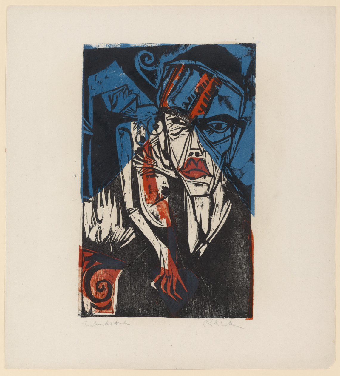 Adalbert von Chamisson kuvitus Peter Schlemihliin, 1915 (värillinen puupiirros). tekijältä Ernst Ludwig Kirchner