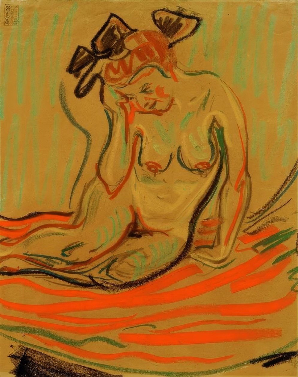 Kauernder weiblicher Akt mit aufgestütztem Arm tekijältä Ernst Ludwig Kirchner