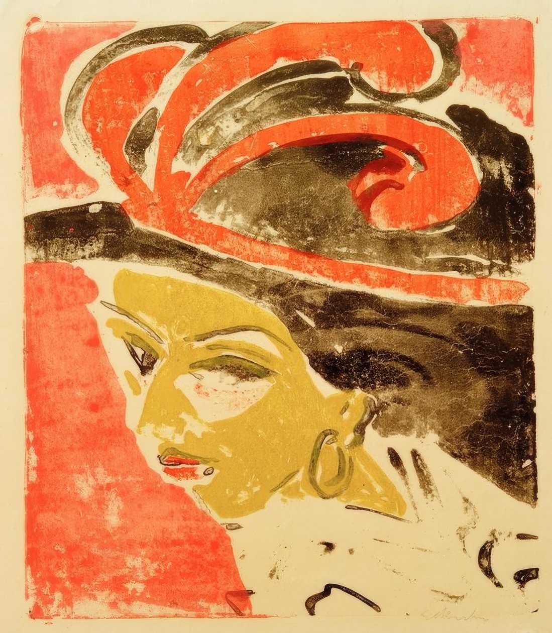 Kokottenkopf mit Federhut tekijältä Ernst Ludwig Kirchner