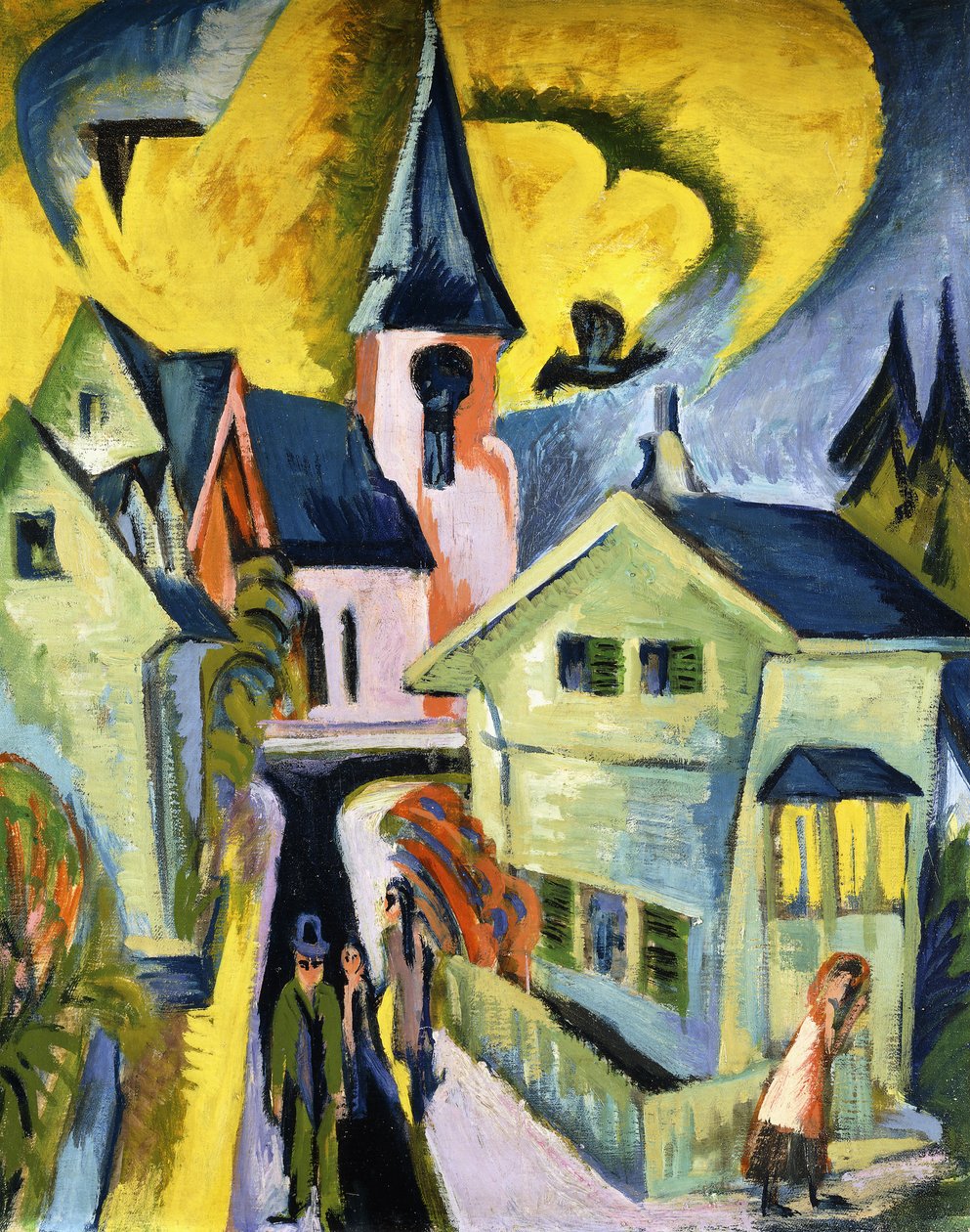 Koenigstein punaisen kirkon kanssa; Königstein punaisen kirkon kanssa tekijältä Ernst Ludwig Kirchner