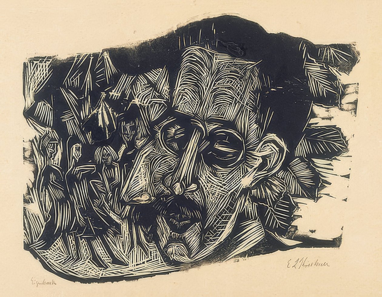 Johtaja Dr. Ludwig Binswanger ja pienet tytöt. 1917/18 tekijältä Ernst Ludwig Kirchner