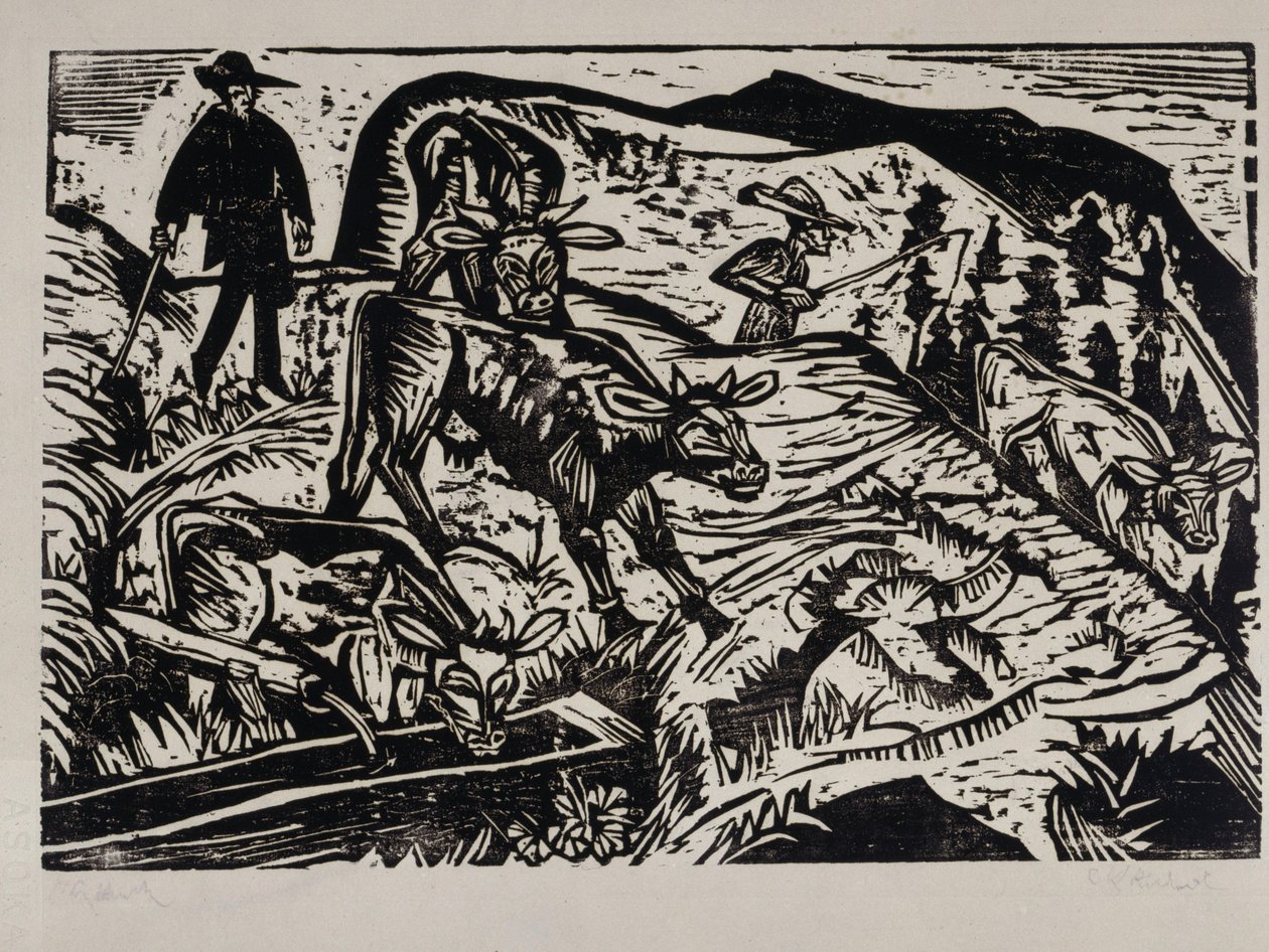 Lehmiä ja paimenia tekijältä Ernst Ludwig Kirchner