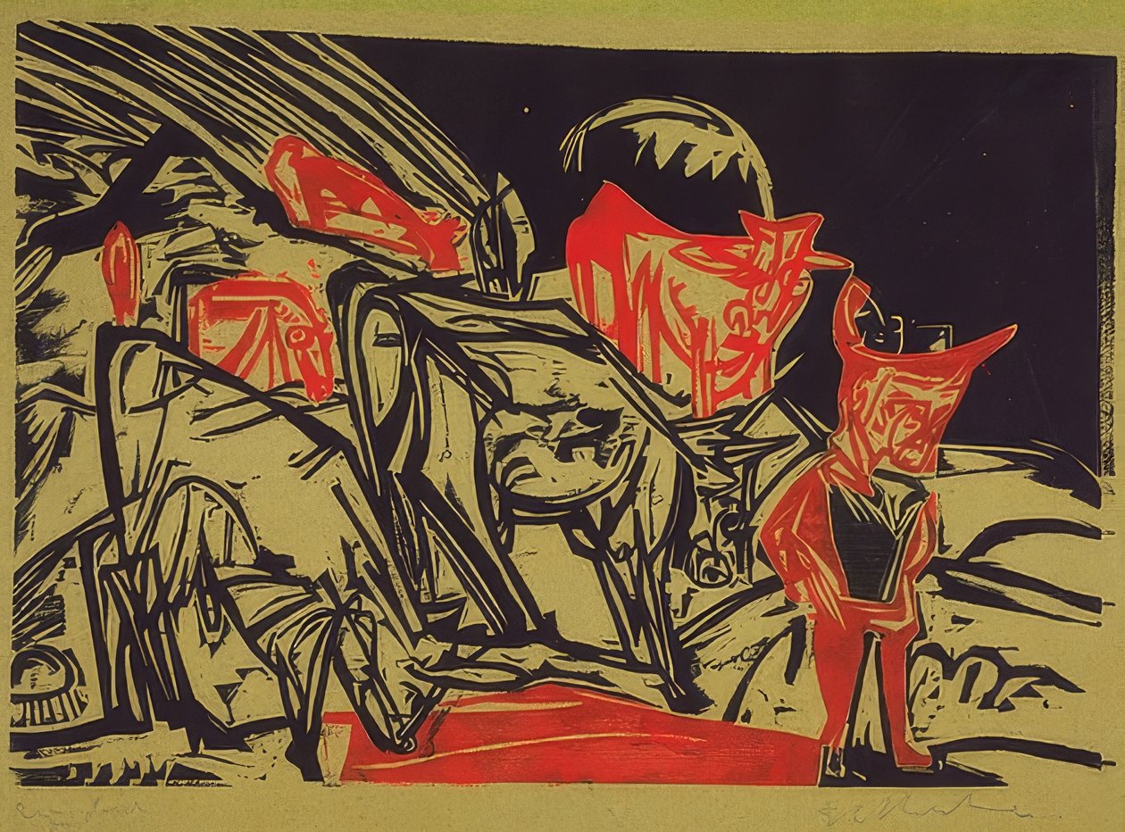 Lehmälauma ja paimen. 1919 tekijältä Ernst Ludwig Kirchner