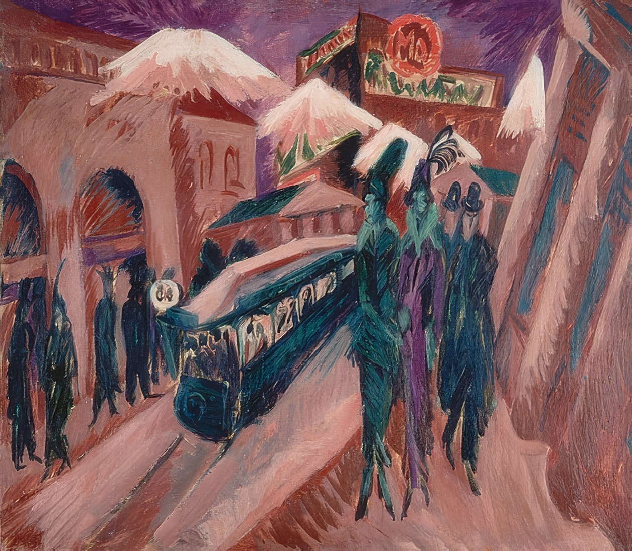 Leipziger Strasse sähköjunalla. 1914 tekijältä Ernst Ludwig Kirchner