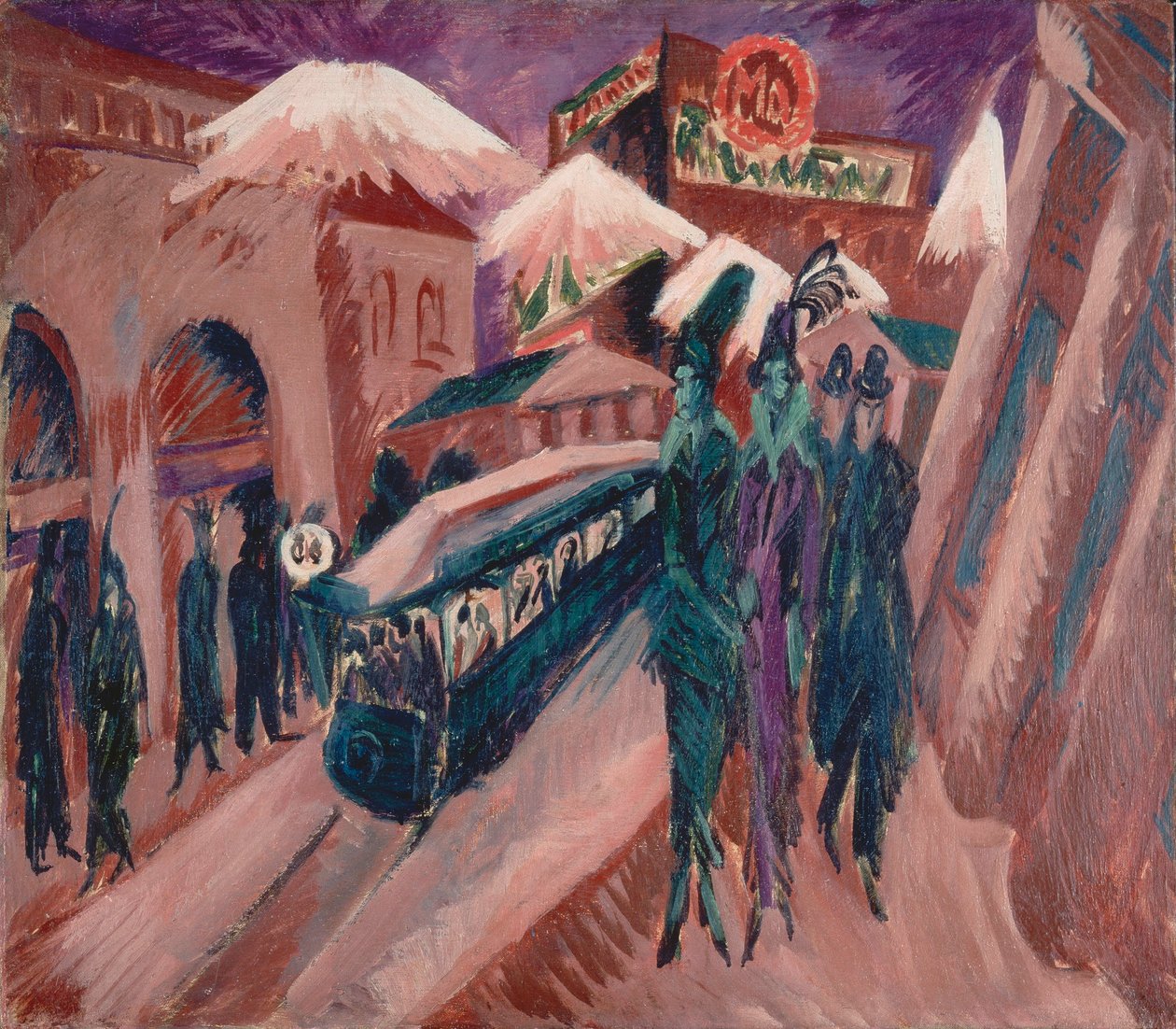 Leipziger Straße ja sähköraitiovaunu tekijältä Ernst Ludwig Kirchner