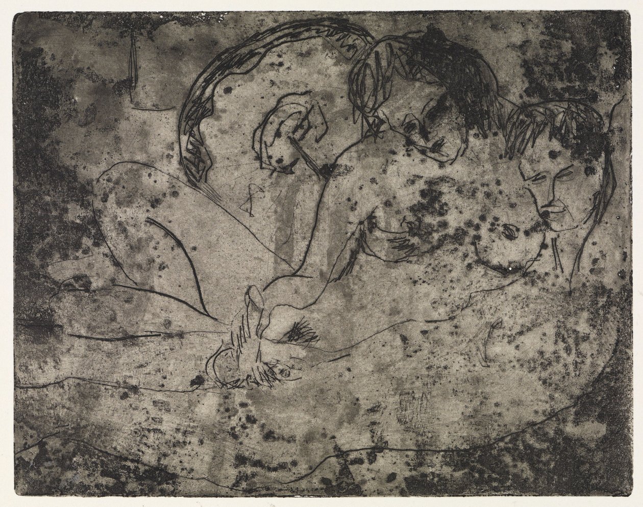 Rakastava pariskunta japanilaisen sateenvarjon alla / Elben ylitys sateessa. – Laiturilla tekijältä Ernst Ludwig Kirchner
