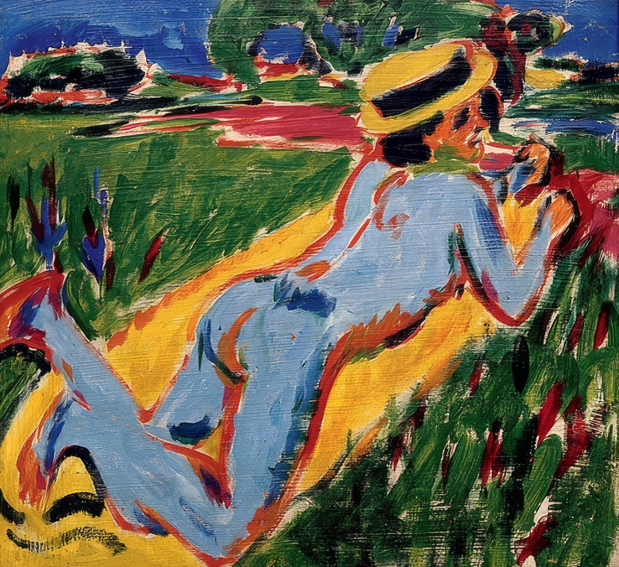 Makaava sininen alaston olkihattu. 1909 tekijältä Ernst Ludwig Kirchner