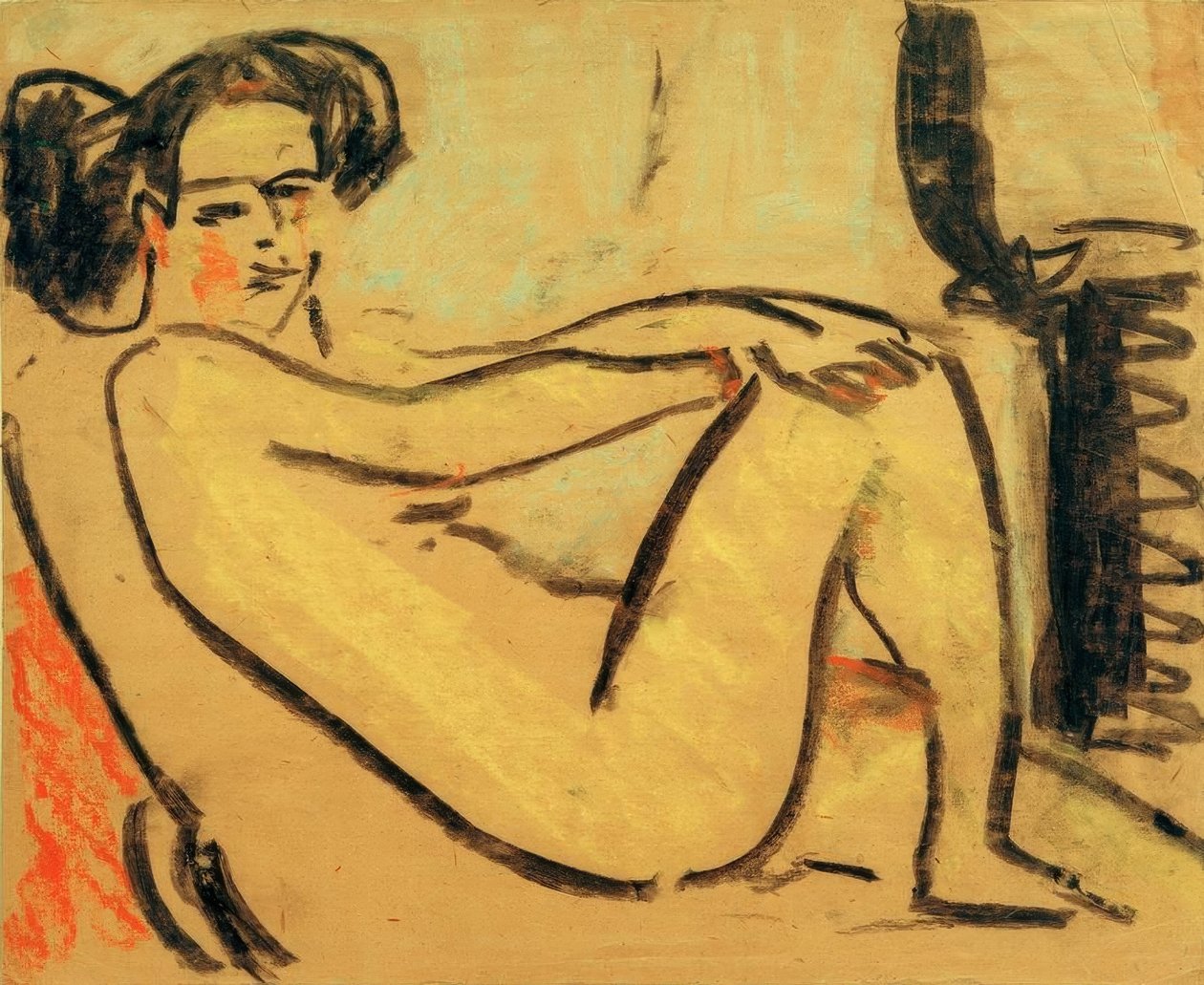 Tyttö makaa uunin vieressä tekijältä Ernst Ludwig Kirchner