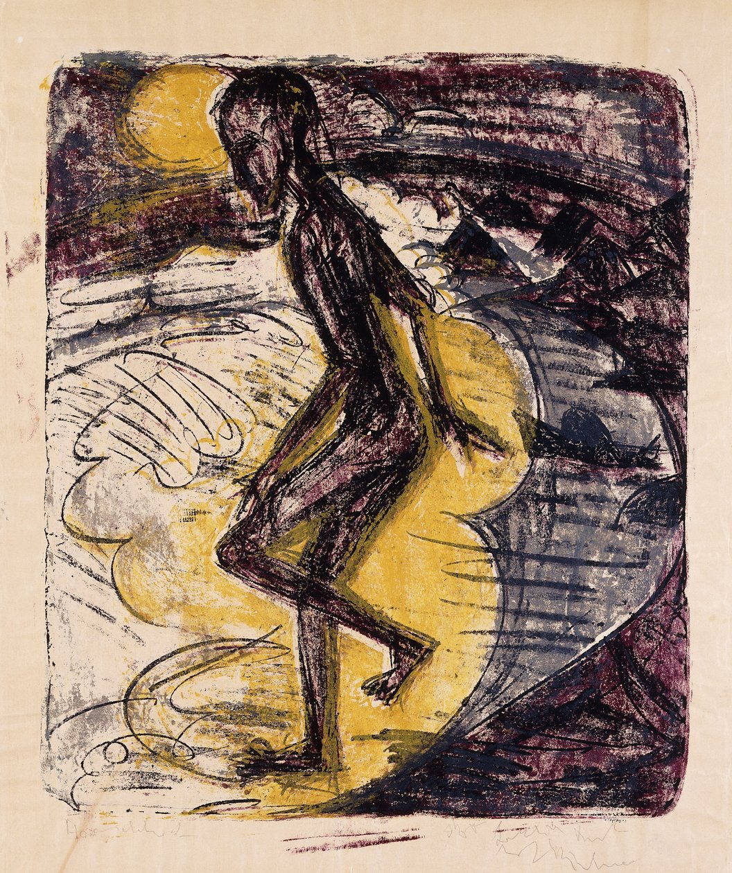 Mies nousee merestä; Ins Meer Seigender Mann, 1913 tekijältä Ernst Ludwig Kirchner