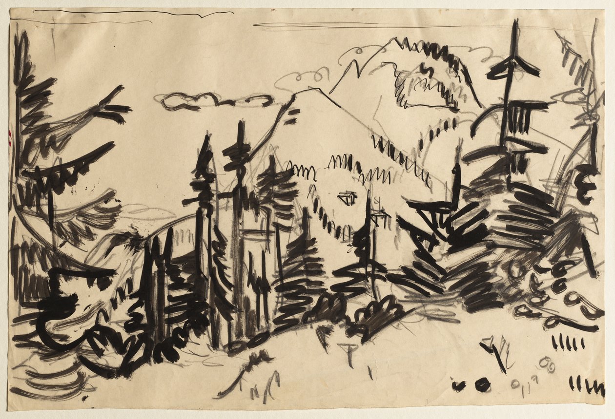 Vuoristomaisema kuusien kanssa tekijältä Ernst Ludwig Kirchner