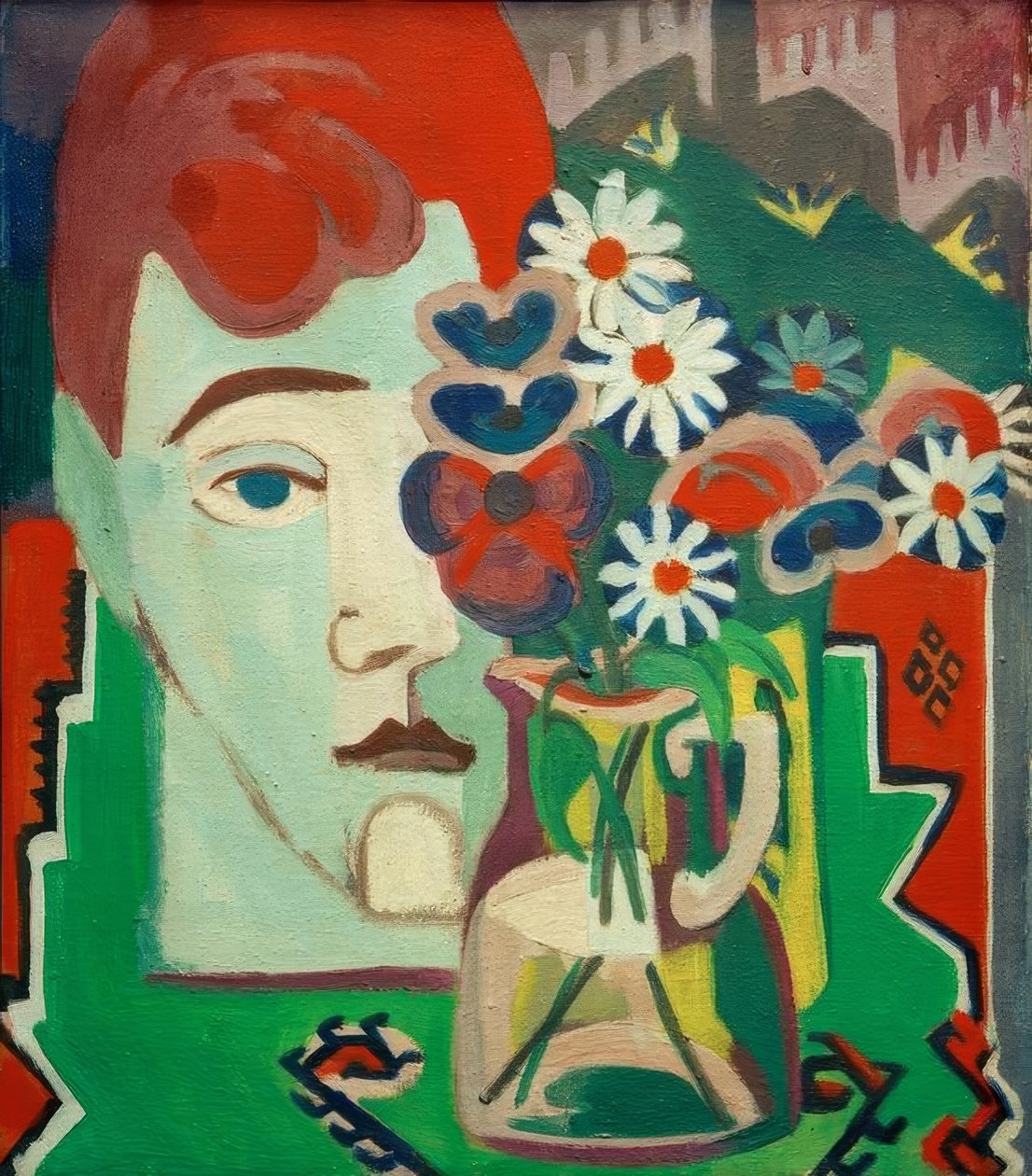 Mullerin pää kukkien kanssa tekijältä Ernst Ludwig Kirchner