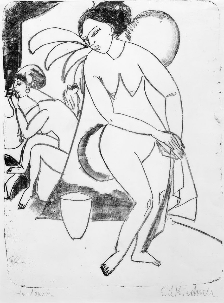 Alastomia tyttöjä studiossa tekijältä Ernst Ludwig Kirchner