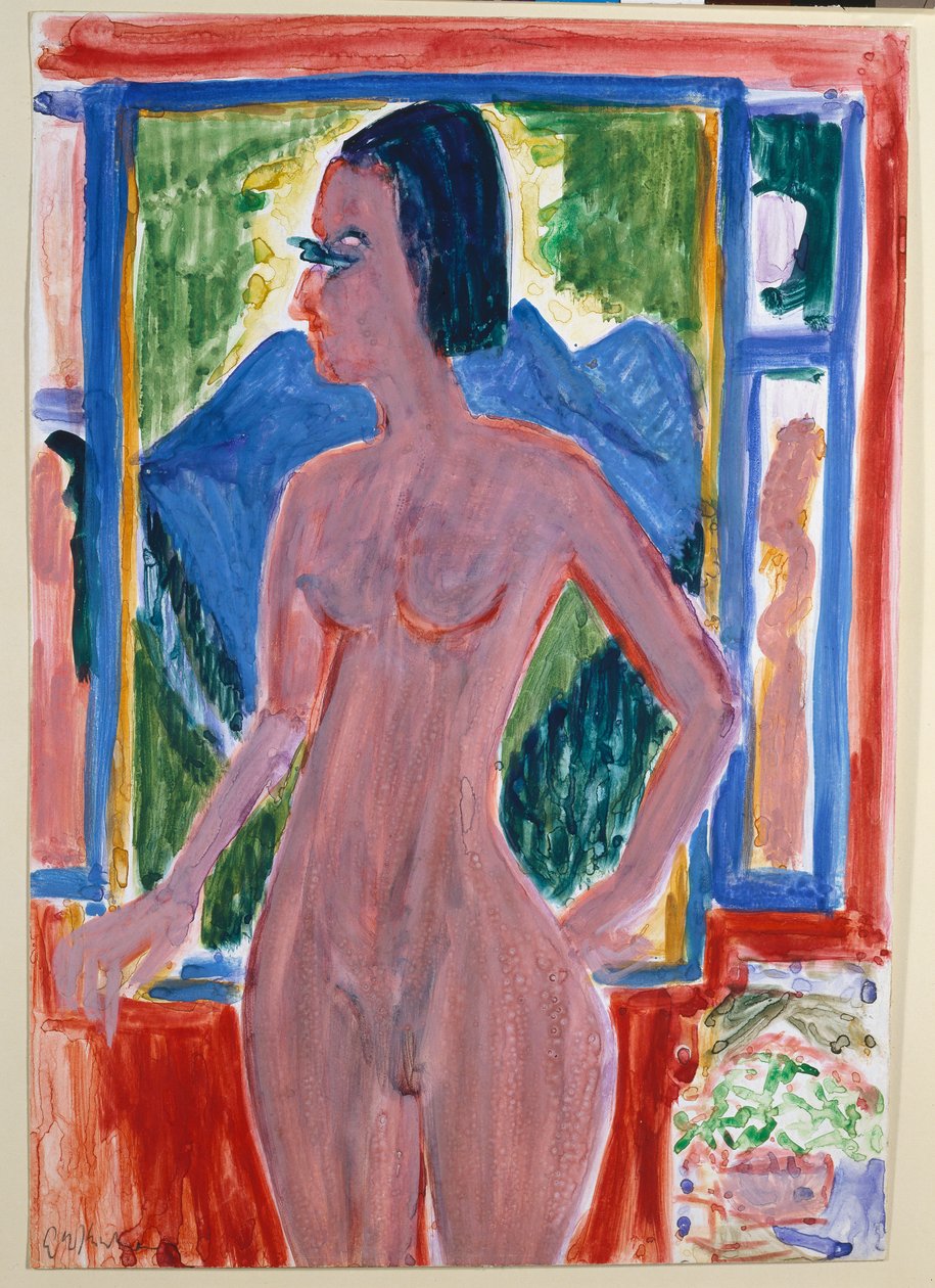 Alaston nainen ikkunan ääressä tekijältä Ernst Ludwig Kirchner