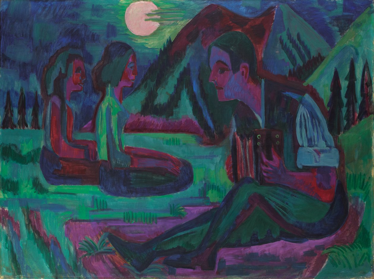 Yökuu; Harmonikkasoittaja kuunvalossa tekijältä Ernst Ludwig Kirchner
