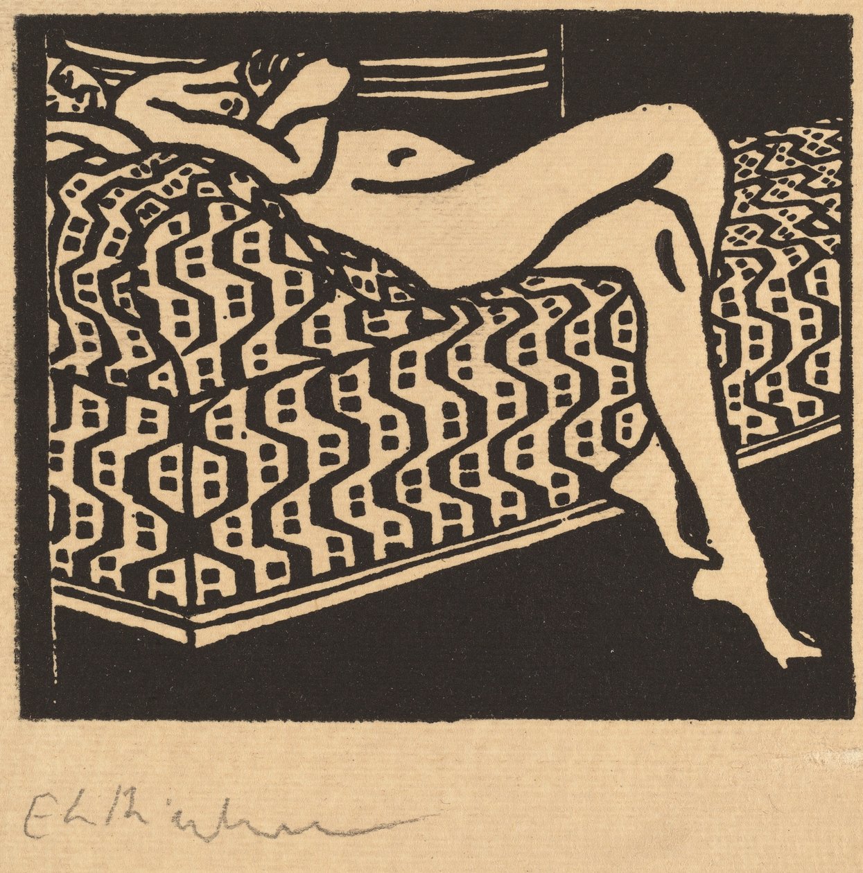 Noia nua estirada en un sofà tekijältä Ernst Ludwig Kirchner