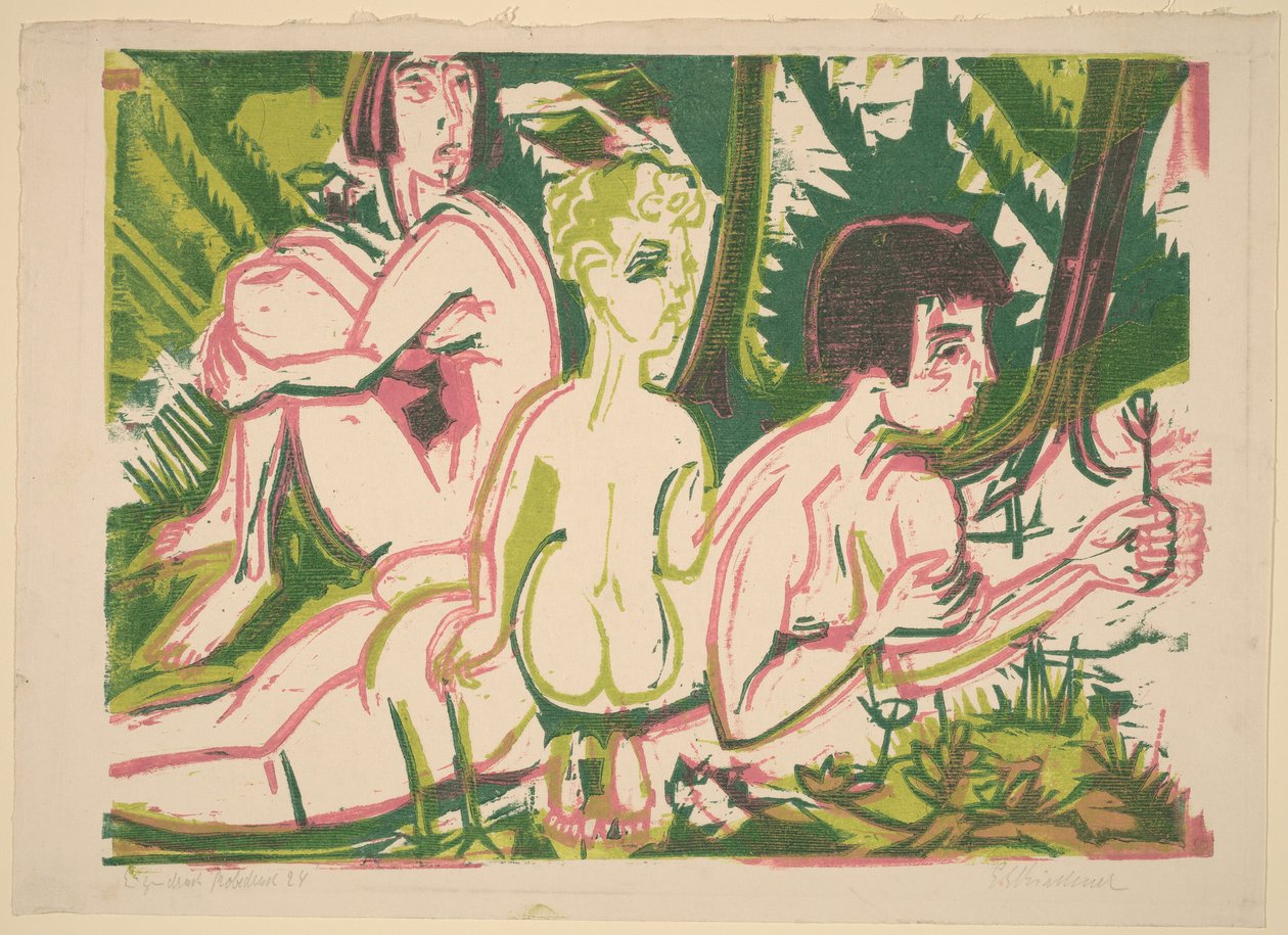 Nackte Frauen mit einem Kind im Wald tekijältä Ernst Ludwig Kirchner