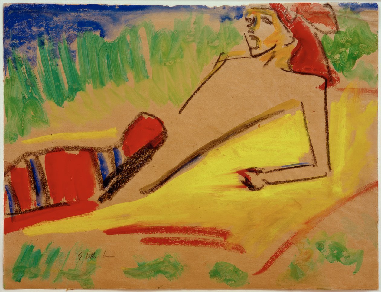 Nimetön (Fränzi, makaa veden äärellä) tekijältä Ernst Ludwig Kirchner