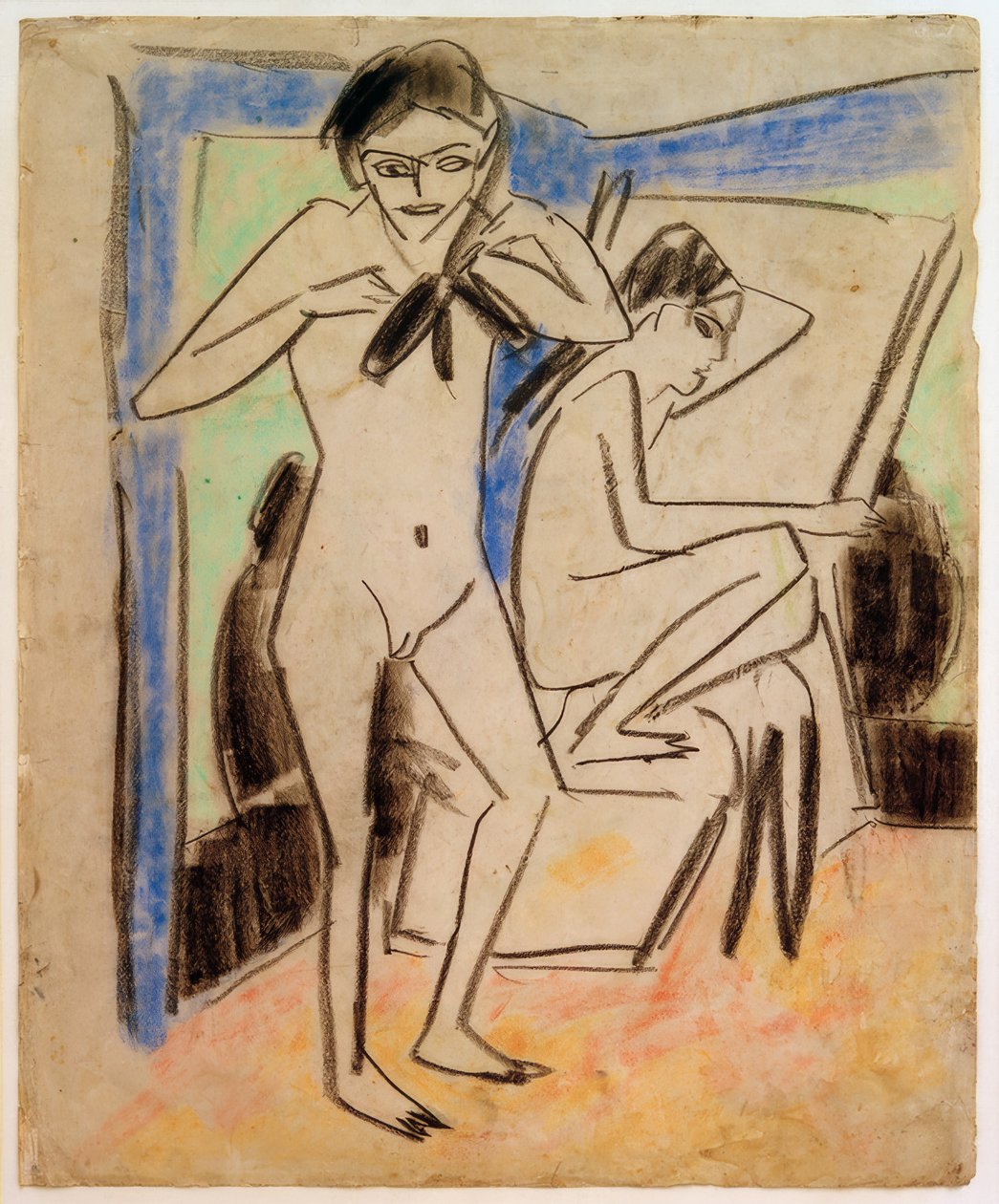 Nimetön (Fränzi ja Marcella studiossa) tekijältä Ernst Ludwig Kirchner