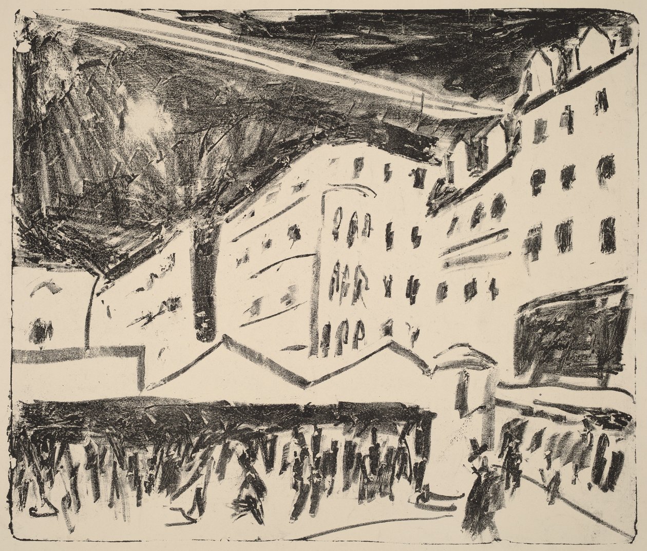 Dresdenin vanha tori ja markkinat (Der Altmarkt in Dresden mit Jahrmarkt) tekijältä Ernst Ludwig Kirchner