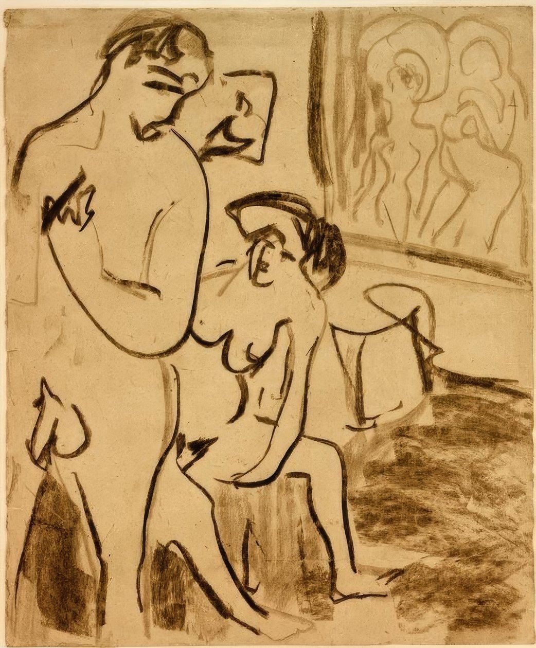 Pariskunta studiossa tekijältä Ernst Ludwig Kirchner