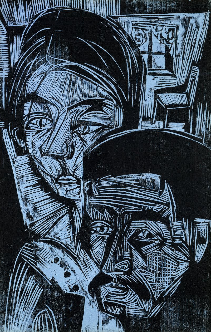 Talonpoikapariskunta mökissä, 1919 tekijältä Ernst Ludwig Kirchner
