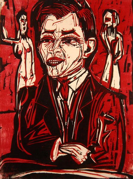 Tri Grohmannin muotokuva (väripuupiirros) tekijältä Ernst Ludwig Kirchner