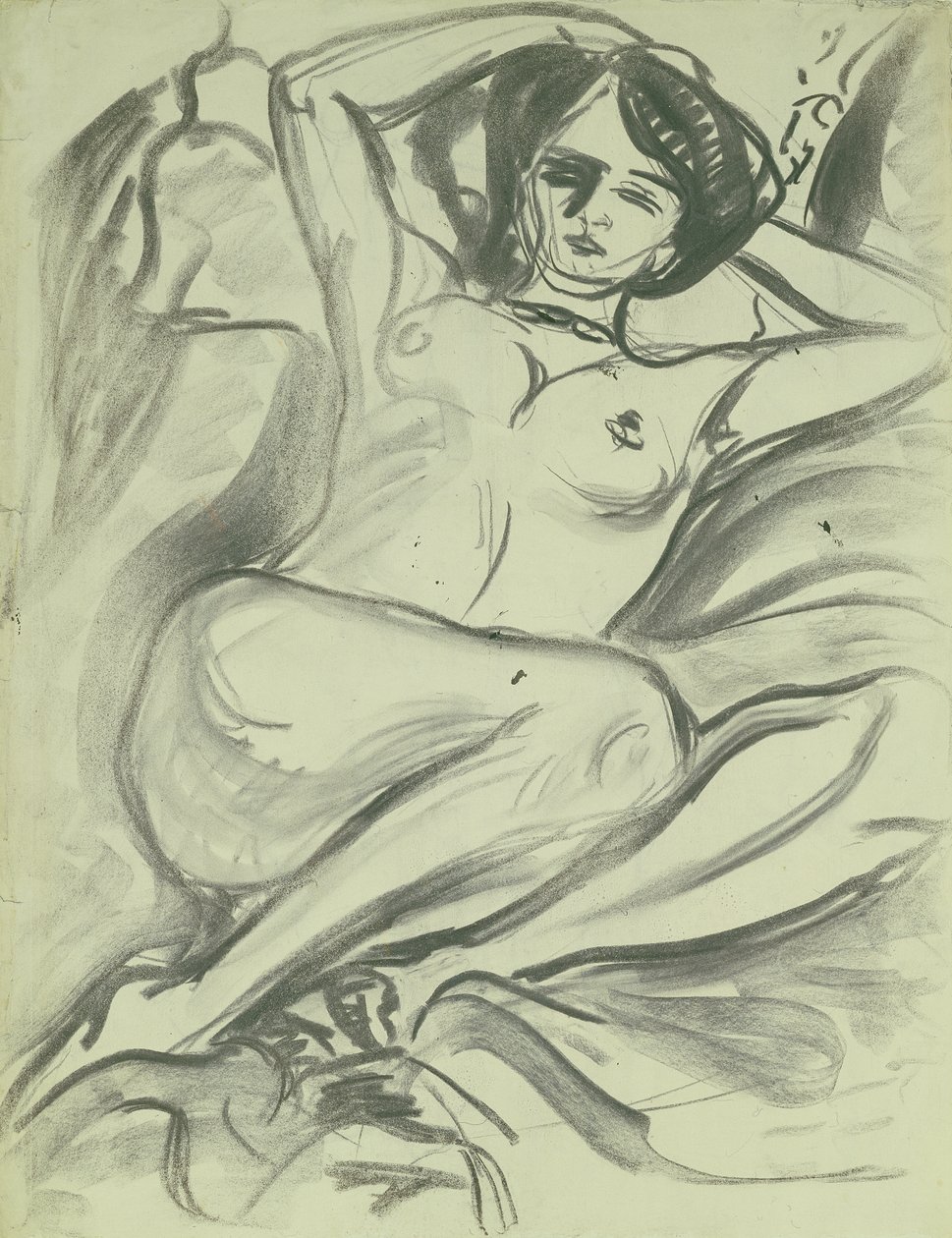 Makaava alastonkuva (Isabella), 1906 (hiili paperille) tekijältä Ernst Ludwig Kirchner