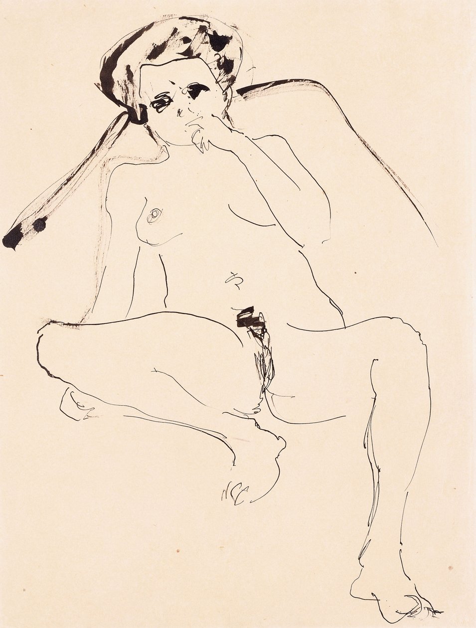 makuuasentoon alaston; Makaava alastonkuva, 1919 tekijältä Ernst Ludwig Kirchner