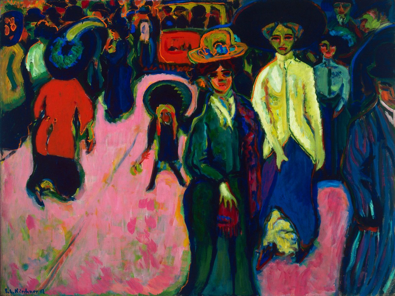Street, Dresden (Saksa). Ernst Ludwig Kirchnerin (1880-1938) maalaus öljy kankaalle tekijältä Ernst Ludwig Kirchner
